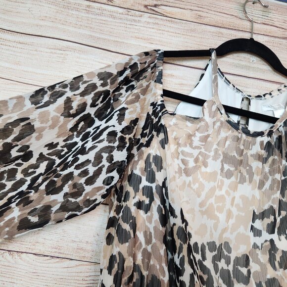 London Times Woman Cold Shoulder Midi Leopard Print Beige Brown Dress Size 1X - Picture 4 of 16